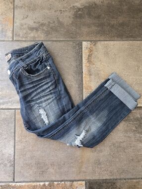 Wallflower Distressed Jeans Cropped Cuffed Low Rise Denim Cotton Y2K Juniors 9